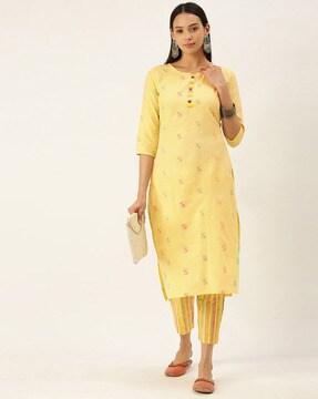 micro-print straight kurta & pants set