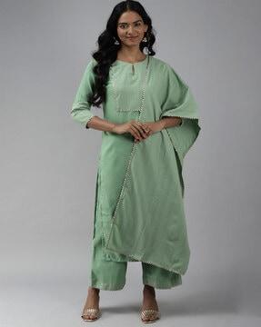 micro print straight kurta set with dupatta