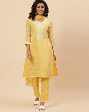 micro print straight kurta set