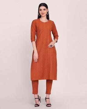 micro-print straight kurta set