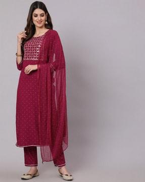 micro print straight kurta set