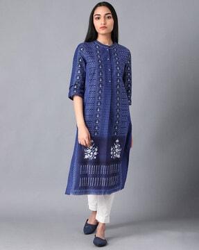 micro print straight kurta