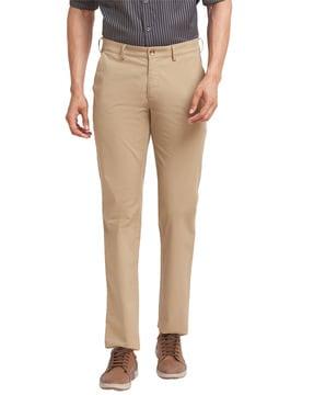 micro print tapered fit flat-front trousers