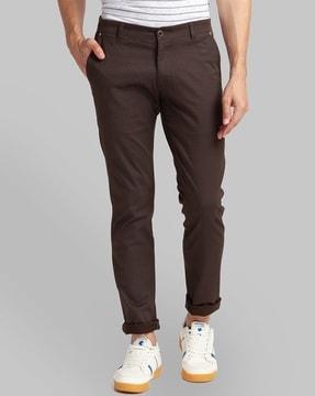 micro print tapered fit trousers