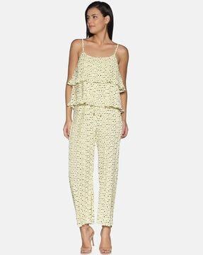micro print tiered jumpsuit