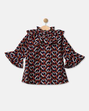 micro print top with ruffled sleeves