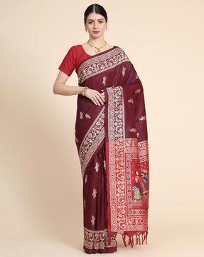 micro print traditional saree with blouse piece