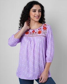 micro print tunic with embroidery