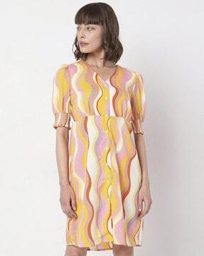 micro-print v-neck dress