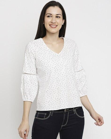 micro print v-neck top