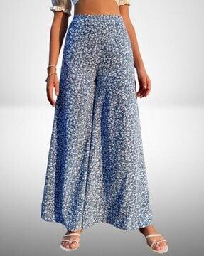 micro print wide leg trousers