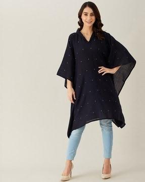 micro print woolen kaftan tunic