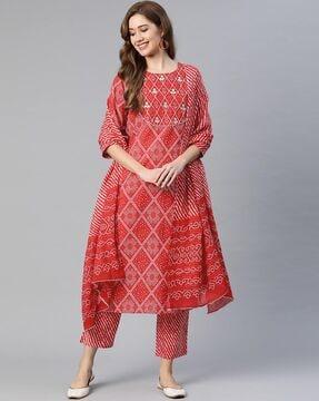 micro printed straight fit kurta set