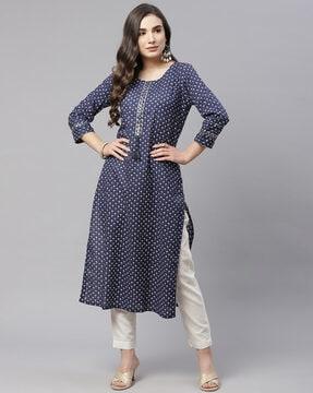 micro printed straight kurta