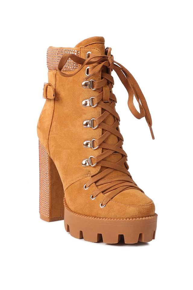 microfiber lace up womens boots