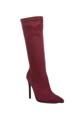 microfiber zipper women's boots - burgundy