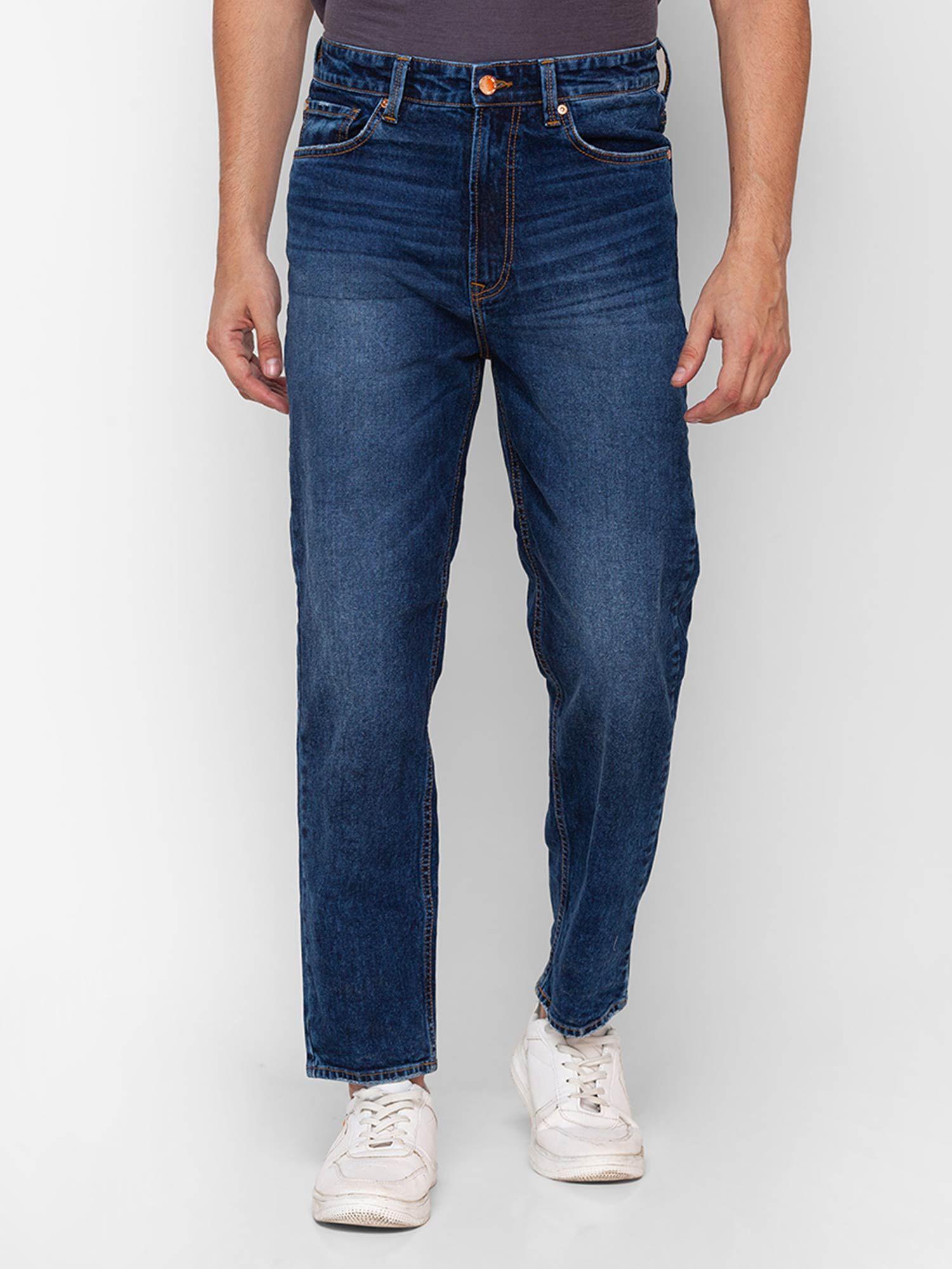mid blue cotton loose fit regular length jeans for men (renato)