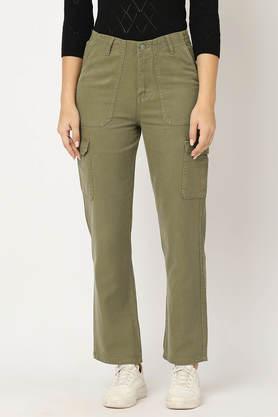 mid rise blended fabric relaxed fit women's jeans - olive