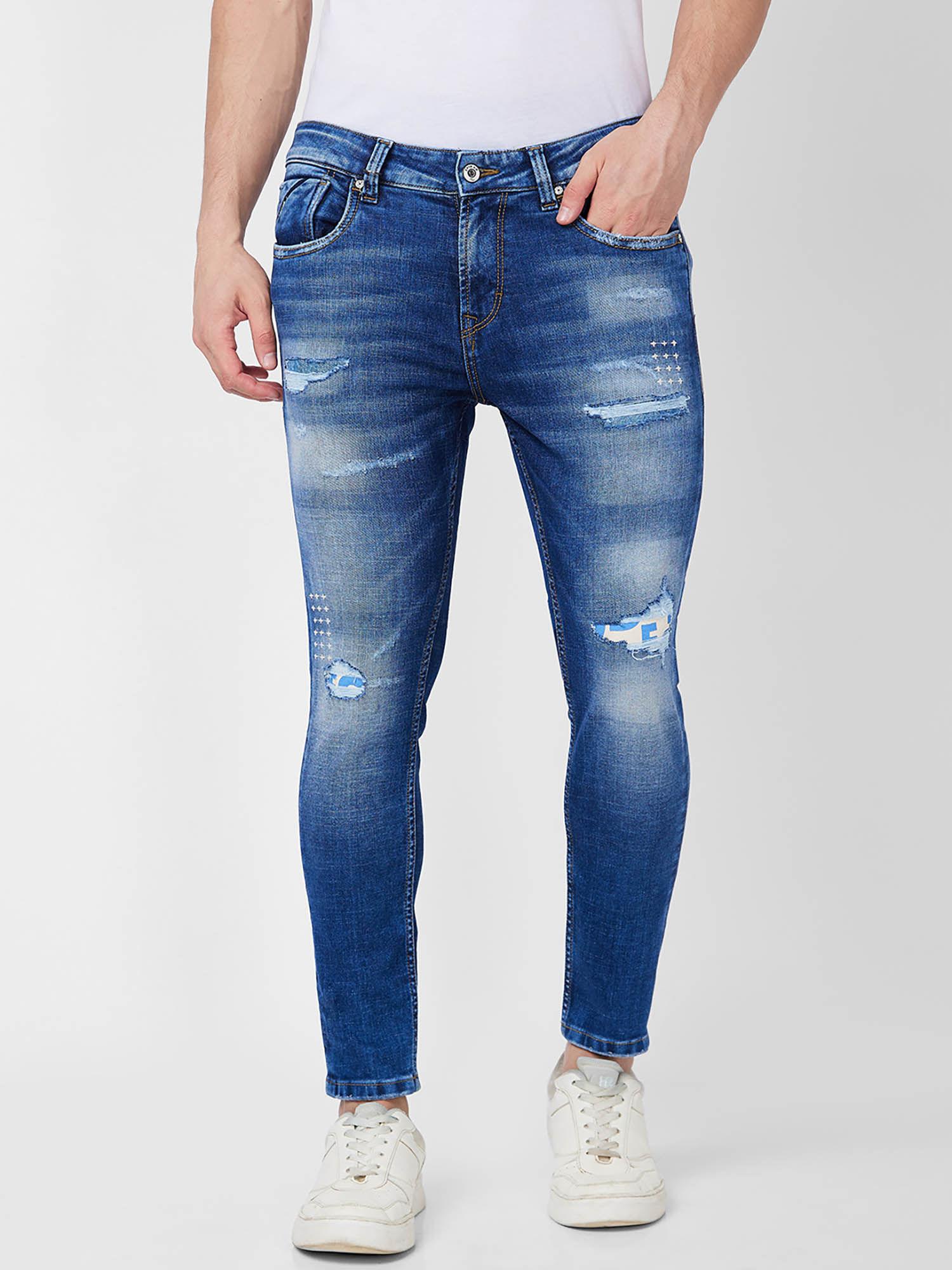 mid rise blue jeans for men
