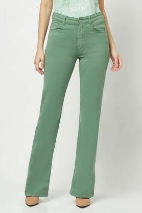 mid rise cotton blend bootcut fit women's jeans - green