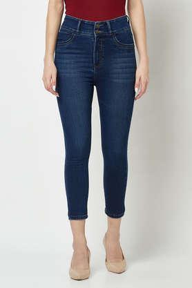 mid rise cotton blend slim fit women's jeans - navy