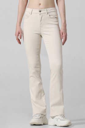mid rise cotton regular fit women's jeans - natural