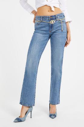 mid rise light wash cotton blend relaxed fit women's jeans - mid blue