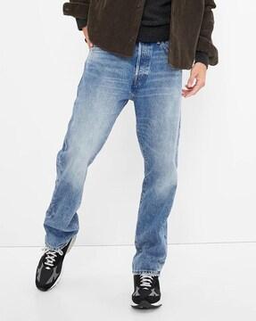 mid rise non-stretchable straight fit jeans with washwell