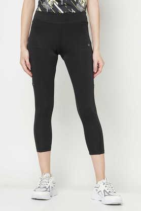 mid rise poly blend skinny fit women's tights - black