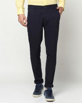 mid rise slim fit trousers