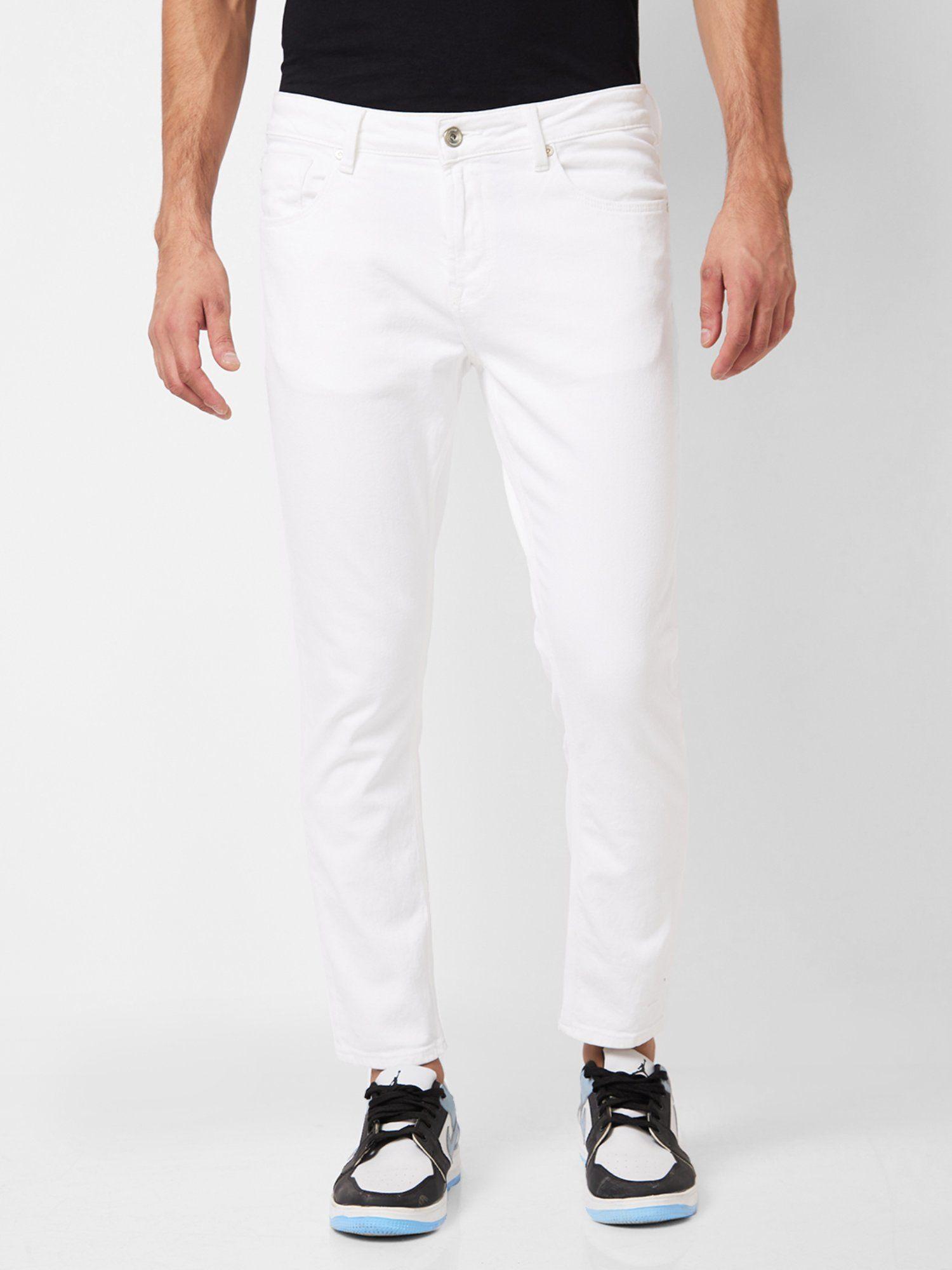 mid rise slim fit white jeans for men