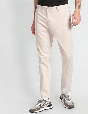 mid rise slim tapered casual trousers