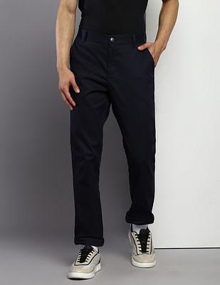 mid rise twill casual trousers