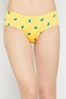 mid waist fruit print hipster panty in yellow with inner elastic - cotton - yellow