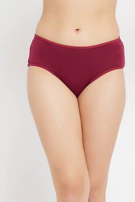 mid waist kitty print hipster panty in maroon - cotton - red