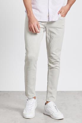 mid wash cotton blend karrot fit men's jeans - ltgrey