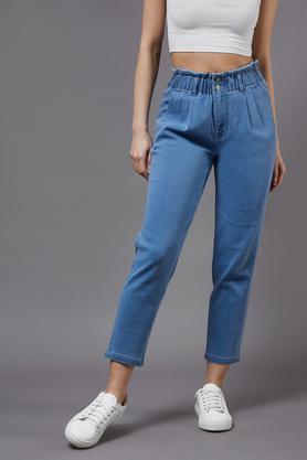 mid wash denim tapered fit women's jeans - blue