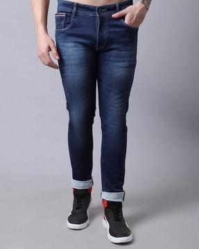 mid washed slim jeans