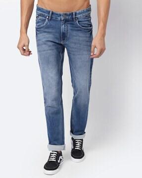 mid washed straight jeans
