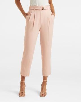 mid-calf length tapered fit trousers with belt