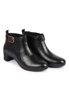 mid-calf boots with buckle closure