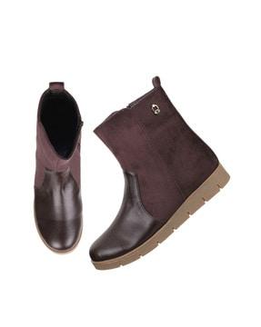 mid-calf boots with side zip closure