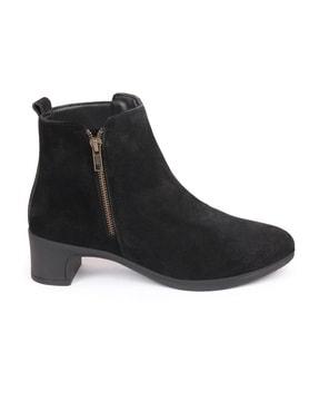 mid-calf boots with zip closure