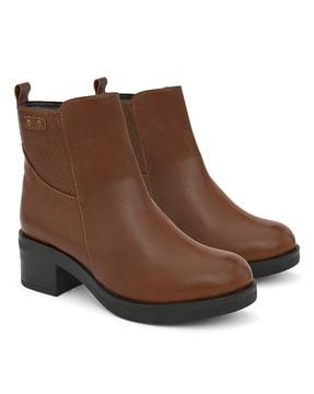 mid-calf boots with zip closure