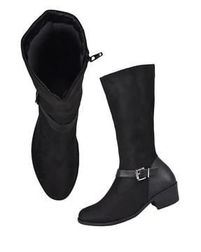 mid-calf heeled boots with zip lock