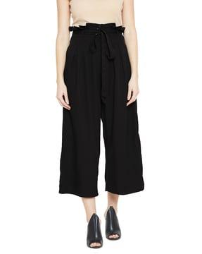 mid-calf length culottes with waist tie-up