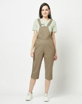 mid-calf length dungaree with insert pockets
