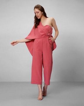 mid-calf length one-shoulder jumpsuit