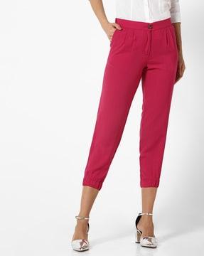 mid-calf length pleated trousers with insert pockets