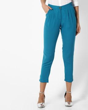 mid-calf length pleated trousers with insert pockets